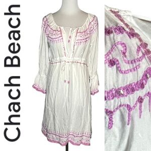 CHACH white/pink Beaded Sequin Embroidered CoverUp XL